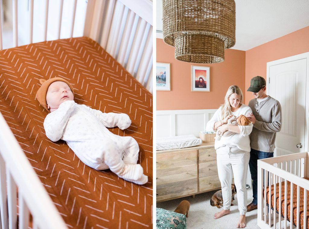 Kaitlin Mendoza, a Carmel newborn photographer, photographs Baby Brooks lifestyle newborn photos