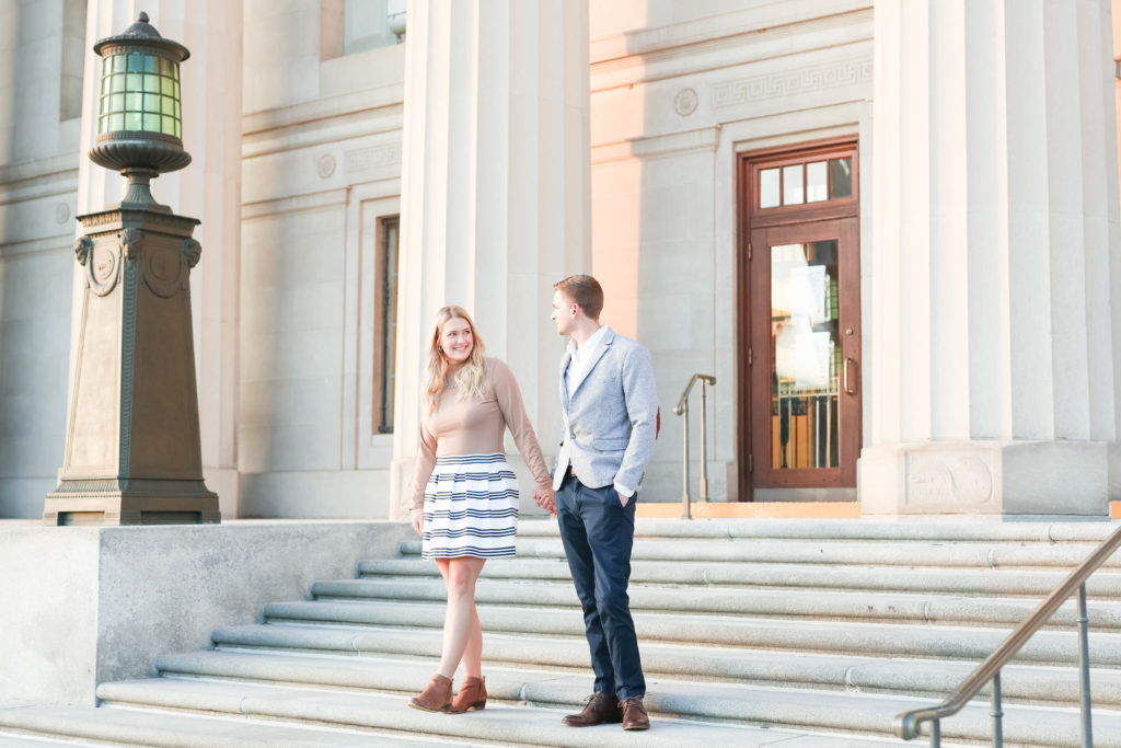 Central Library in Indianapolis is one of the best engagement photo locations in Indianapolis