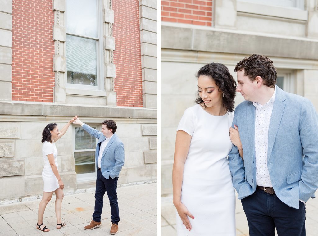 Engagement Photos in Downtown Noblesville, Indiana by Carmel wedding photographer Kaitlin Mendoza Photography