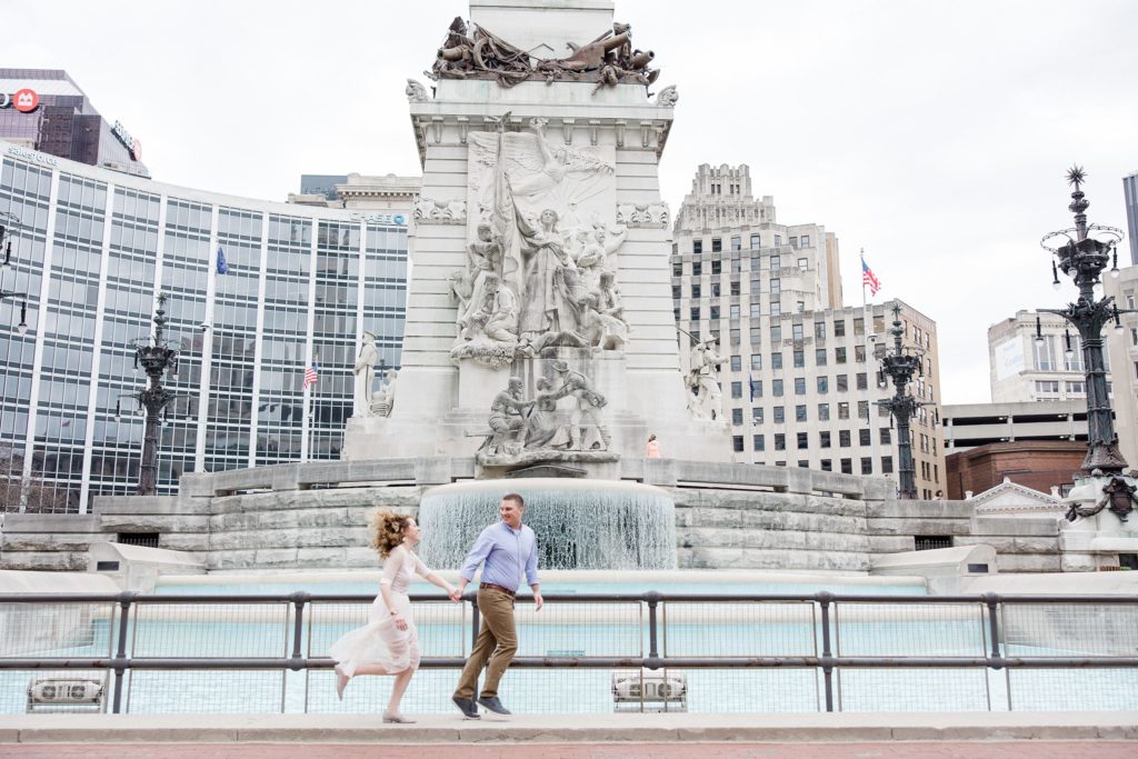 Monument Circle is one of the best engagement photo locations in Indianapolis