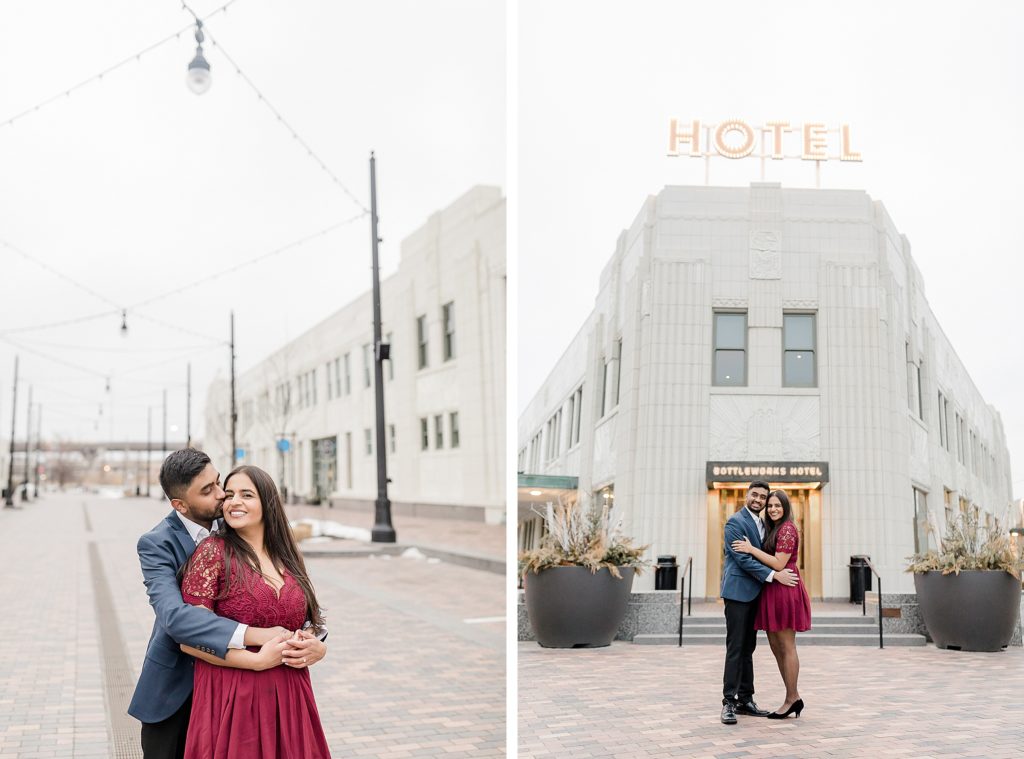 Bottleworks District is one of the best engagement photo locations in Indianapolis
