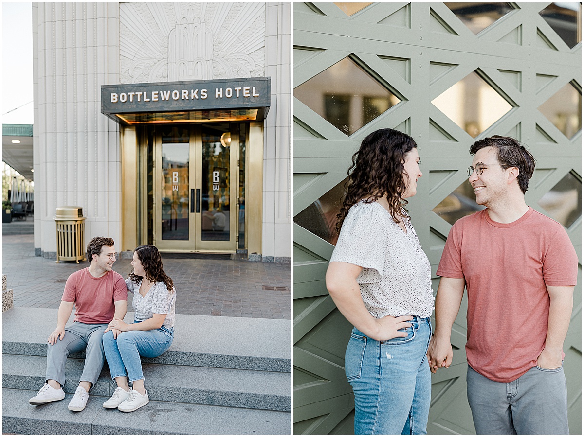Summer engagement photos in downtown Indianapolis and in the Bottleworks district.