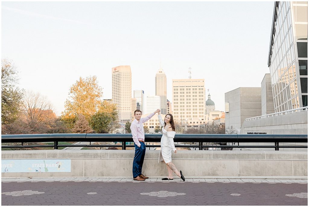 Canal Walk engagement photos in Indianapolis, Indiana in the fall.