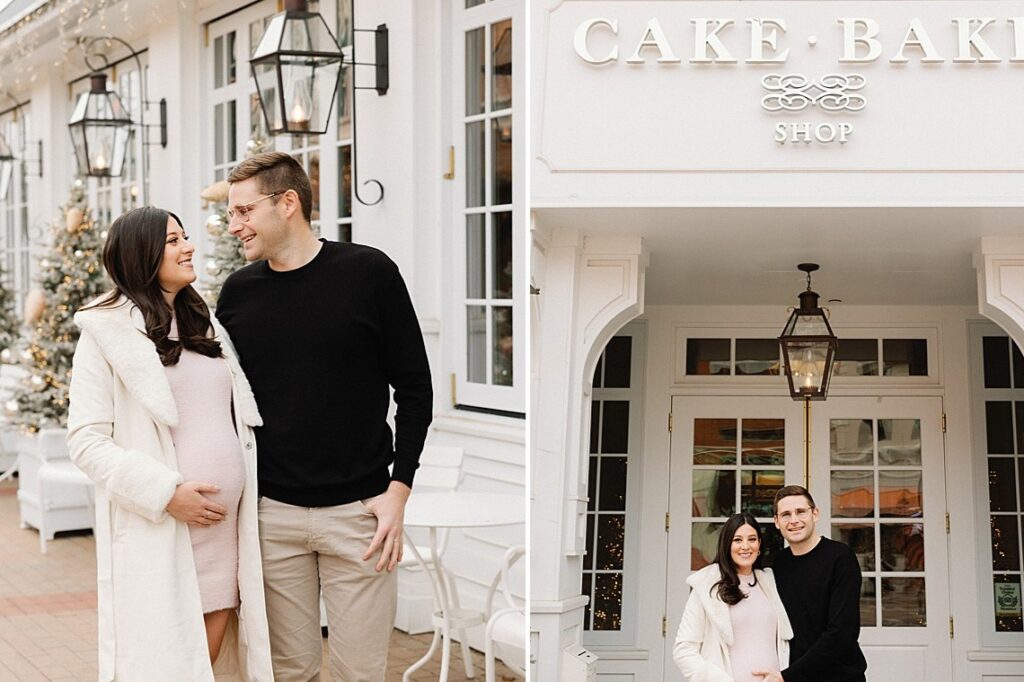 maternity photoshoot at cake bake shop in carmel, indiana