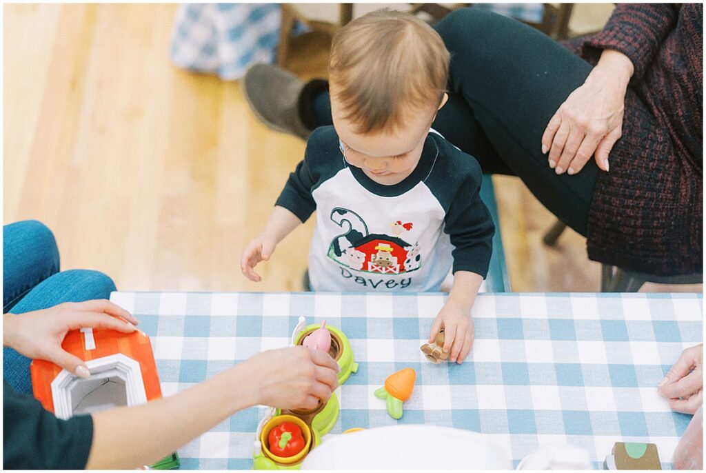Kaitlin Mendoza is a kids birthday photographer in Indianapolis that captured Davey’s On The Farm themed 2nd birthday party at Holliday Farms.