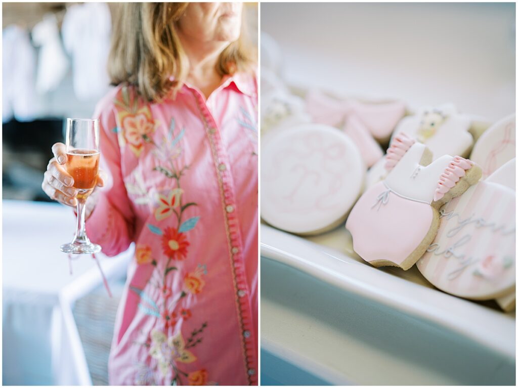 Pink cookies at Bonjour Bébé themed Carmel, Indiana baby shower