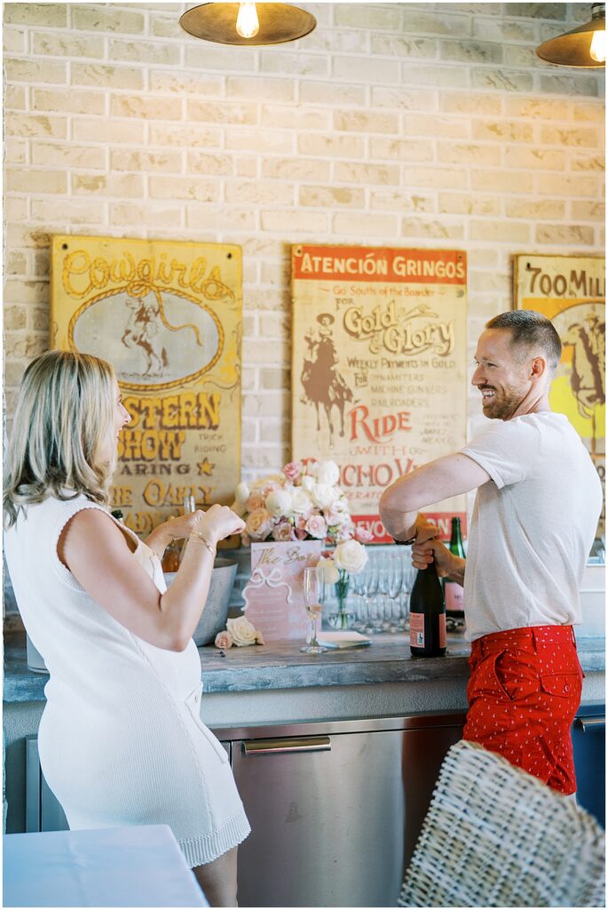 Bartender at French themed baby shower in Carmel Indiana