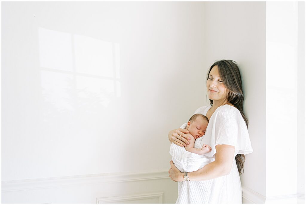 All white newborn session at home studio in Fishers Indiana