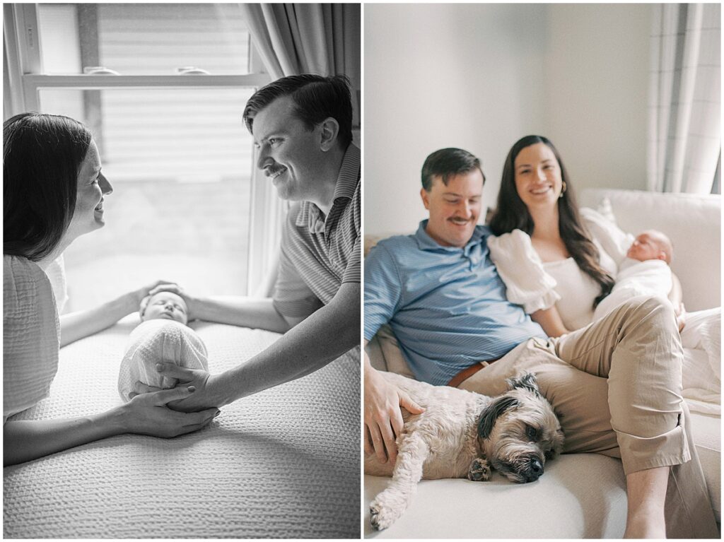 At home newborn session with dog in Indianapolis