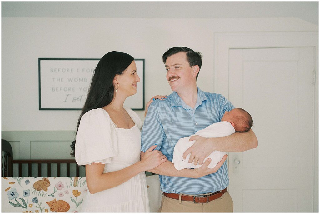 Blue and white at home newborn session by Indianapolis photographer Kaitlin Mendoza