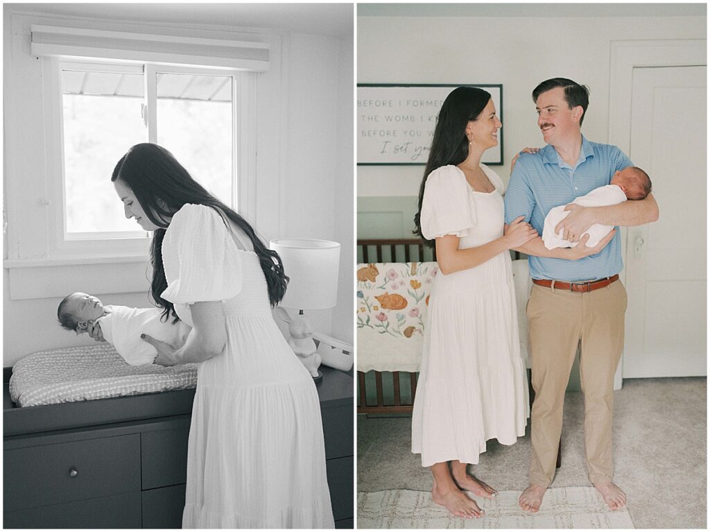 Blue and white at home newborn session by Indianapolis photographer Kaitlin Mendoza
