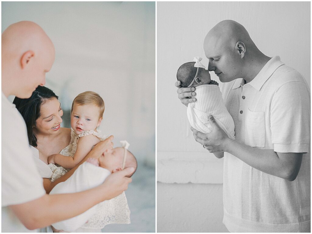 Father holds newborn in studio session by Kaitlin Mendoza Photography