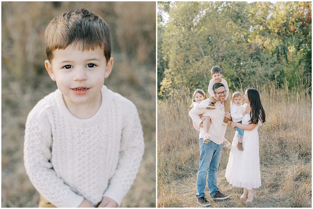 Family in shades of white during classic fall photo session in Central Park