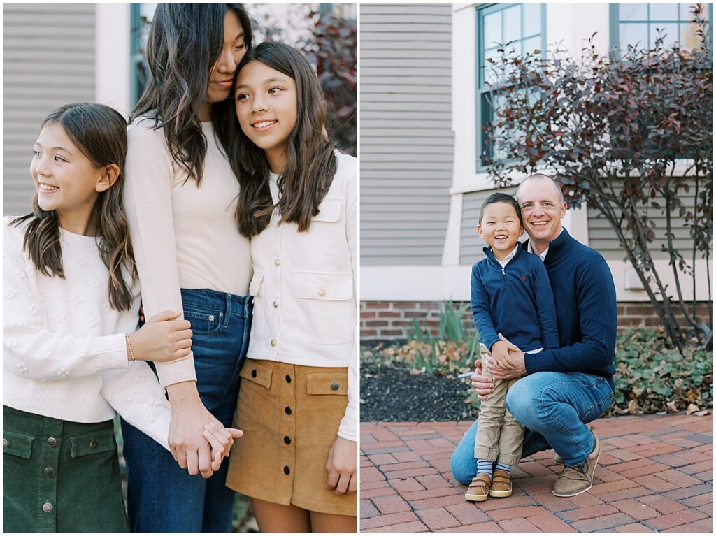 Dad and son wear matching navy sweaters during fall family photos