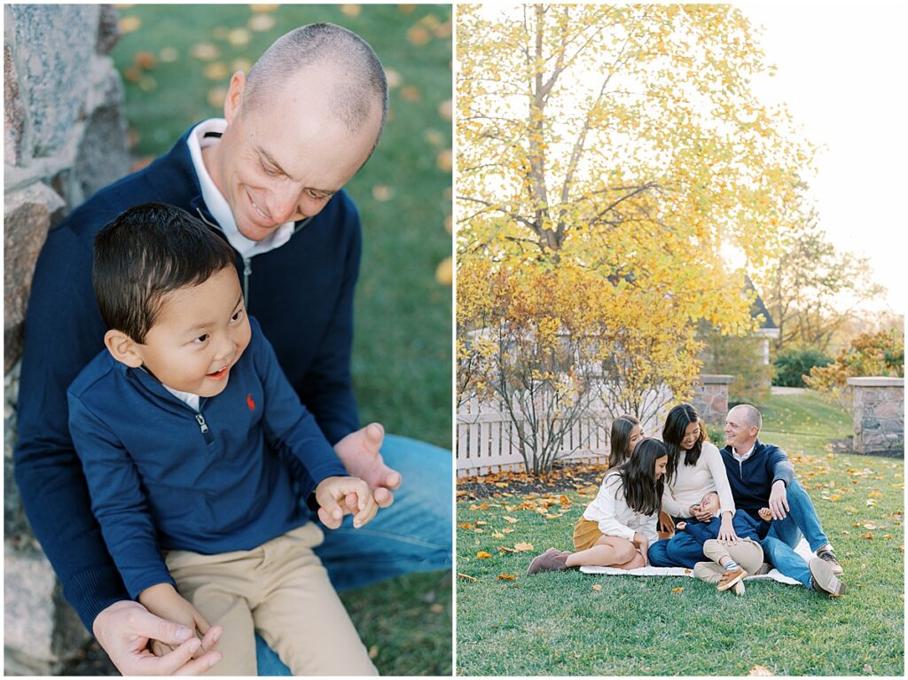 Navy and Cream family session with fall leaves in Indianapolis