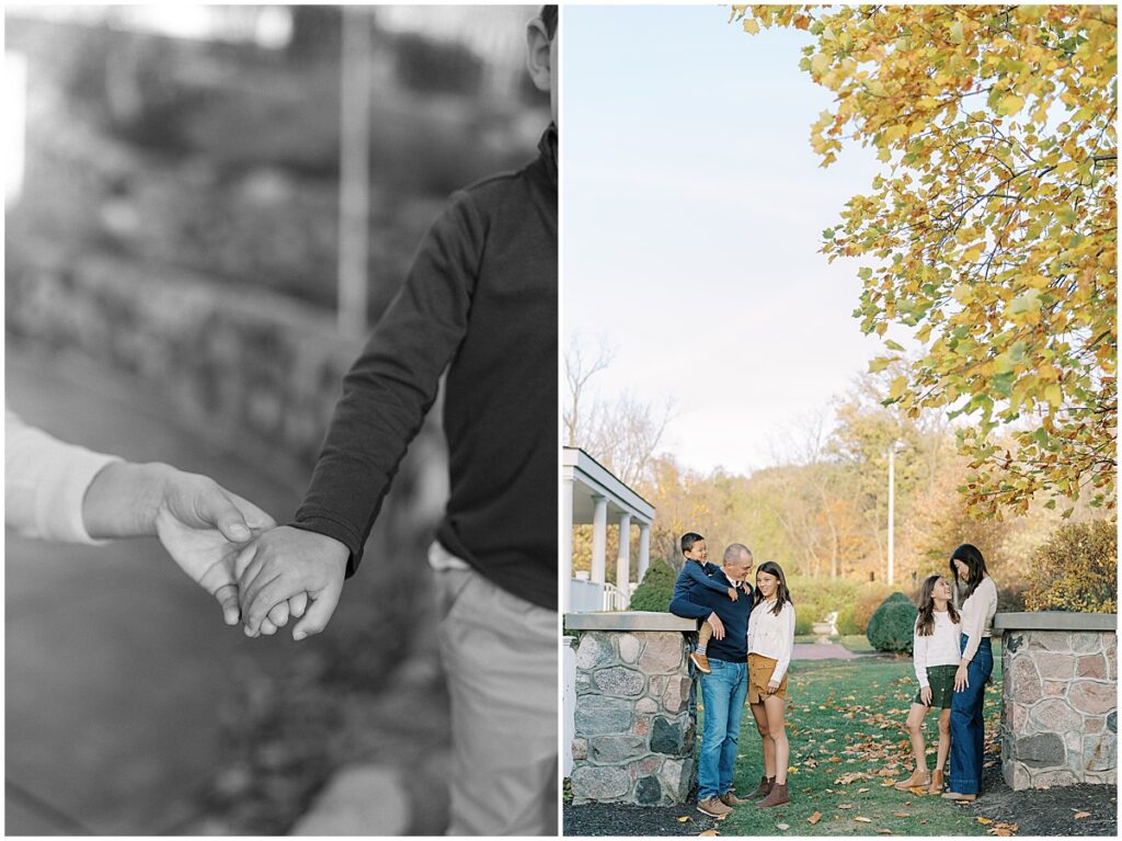 Colorful fall leaves during family photo session in Indianapolis
