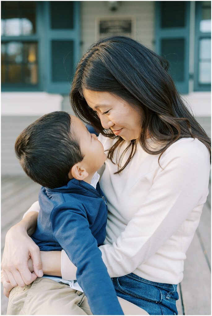 Mother and son at Ambassador House in Fishers Indiana during fall family photos