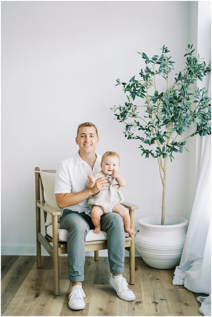 Dad and son during first birthday milestone session