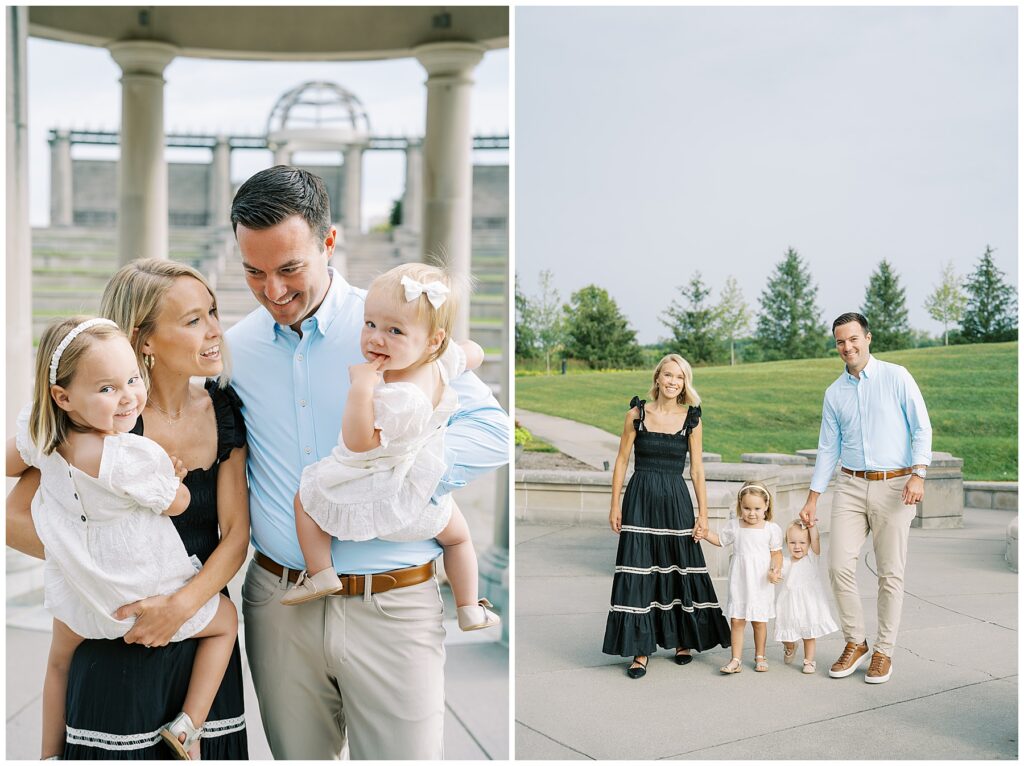 Parents with two daughters during summer family photos in Carmel Indiana