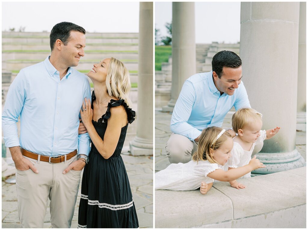Family of four laughing together at Coxhall Gardens
