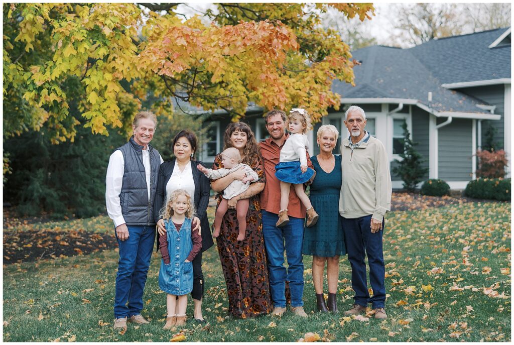 Grandparents with family during in home Indianapolis photo session