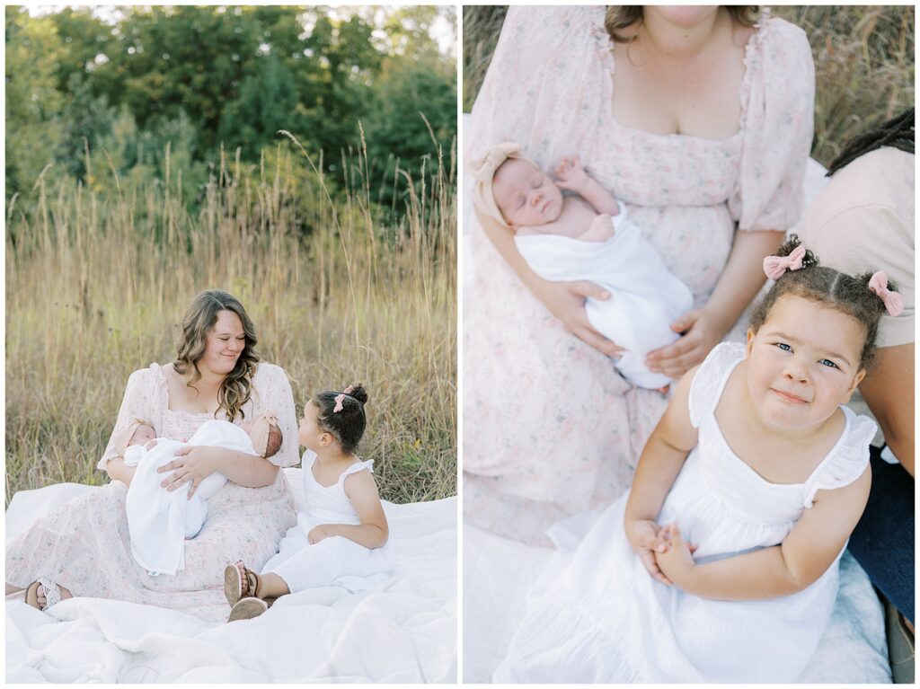 Family of five at newborn session at Central Park Carmel Indiana