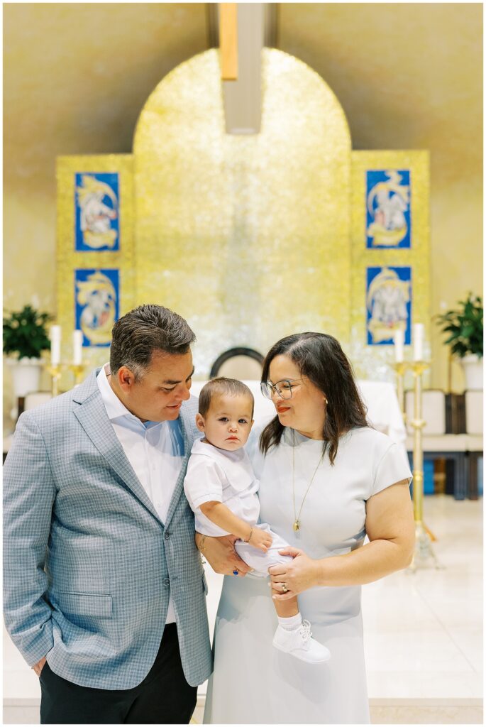 Portraits at alter by Carmel, Indiana Baptism Photographer