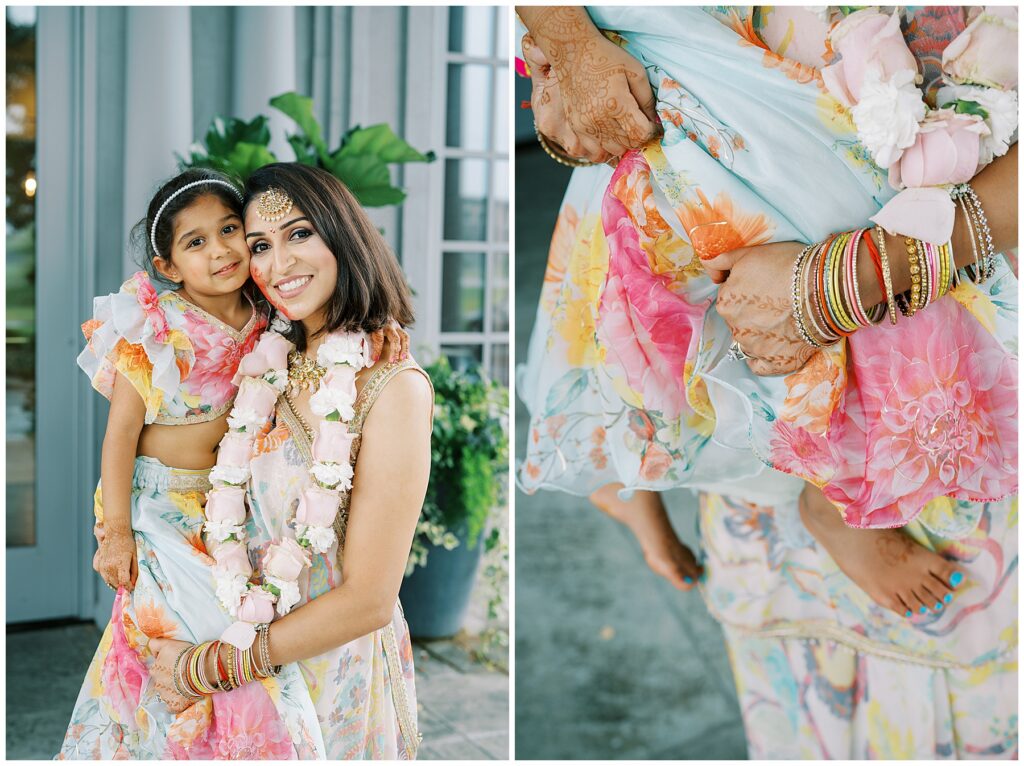 Pastel color floral dresses for mother and daughter portraits