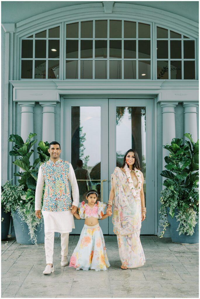 Pastel color floral outfits for portraits at Ritz Charles in Carmel, Indiana