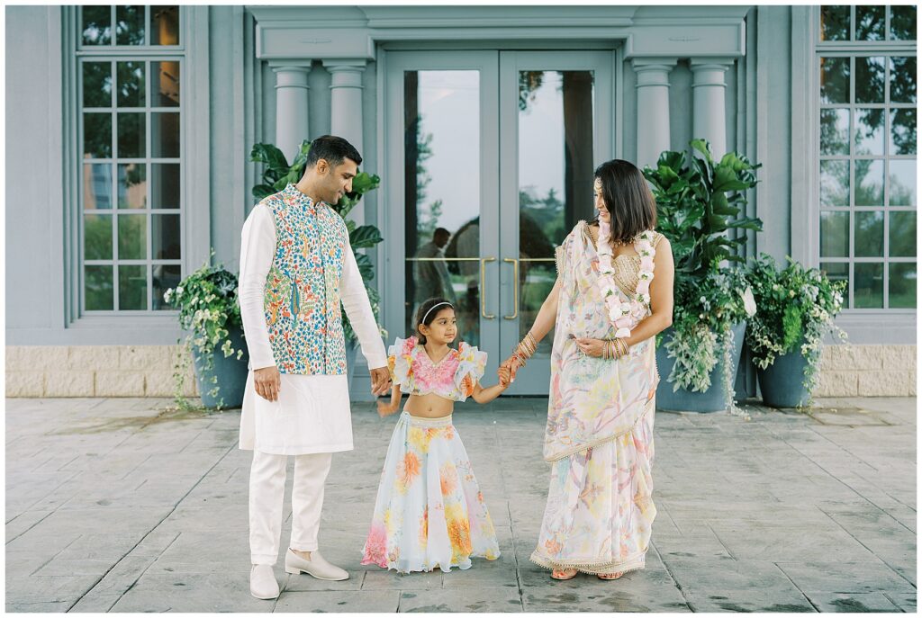 Pastel color floral outfits for portraits at Ritz Charles in Carmel, Indiana