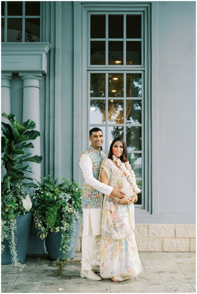 Pastel color floral outfits for portraits at Ritz Charles in Carmel, Indiana