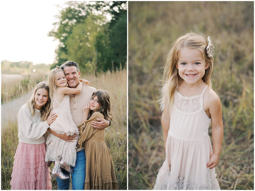 Dad hugs daughters at Carmel, Indiana Mini Session
