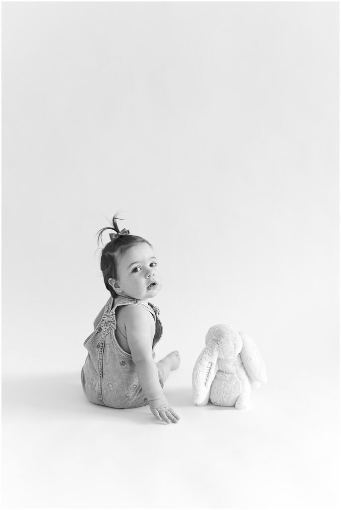 Birthday photo session with stuffed bunny in Indianapolis